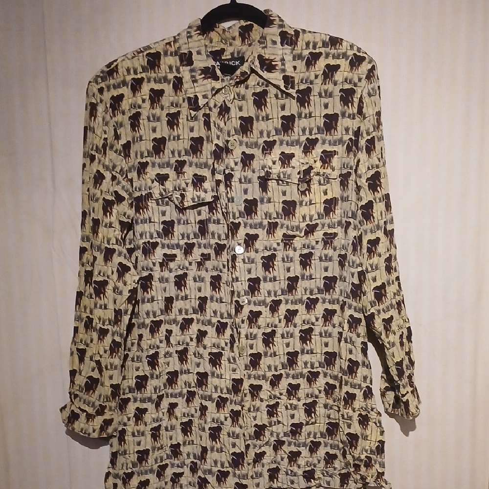Stylish Cream and Brown Animal Print Button Down Shirt